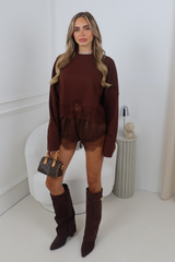 DARCY CHOCOLATE CROPPED LACE DETAIL LONG SLEEVE TOP