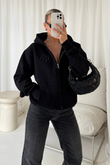 G Monogram black embroidered premium zip hoodie