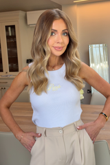 Paris white embroidered ribbed vest - Chloe Lauren Collection