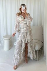 Eloise cream embellished high low tiered dress