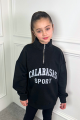 Mini Calabasas black embroidered 3/4 zip sweater loungewear