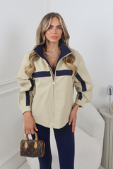 DENVA BEIGE AND NAVY ZIP UP TRACK JACKET