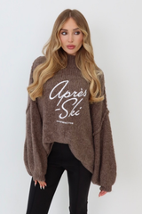 Apres Ski taupe embroidered oversized knit jumper