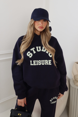 STUDIO LEISURE PRINTED NAVY HOODIE & STRAIGHT LEG JOGGER SET