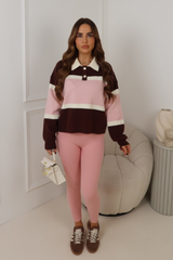 ROSY CHOCOLATE STRIPED COLLARED JUMPER