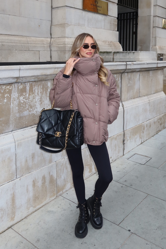 HANNAH TAUPE HIGH COLLAR COAT