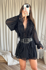 Isabel black frill chiffon dress
