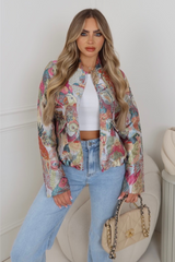 Evie multi colour patterned bomber jacket