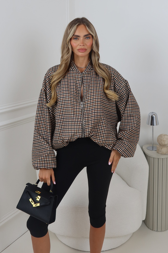 NANCY CHECK PLAID BOMBER JACKET