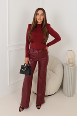 Larnie burgundy faux leather straight leg trousers