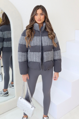 Camille grey tweed short puffer coat