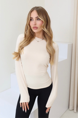 Gracie Cream Fitted Long Sleeve Top Tops