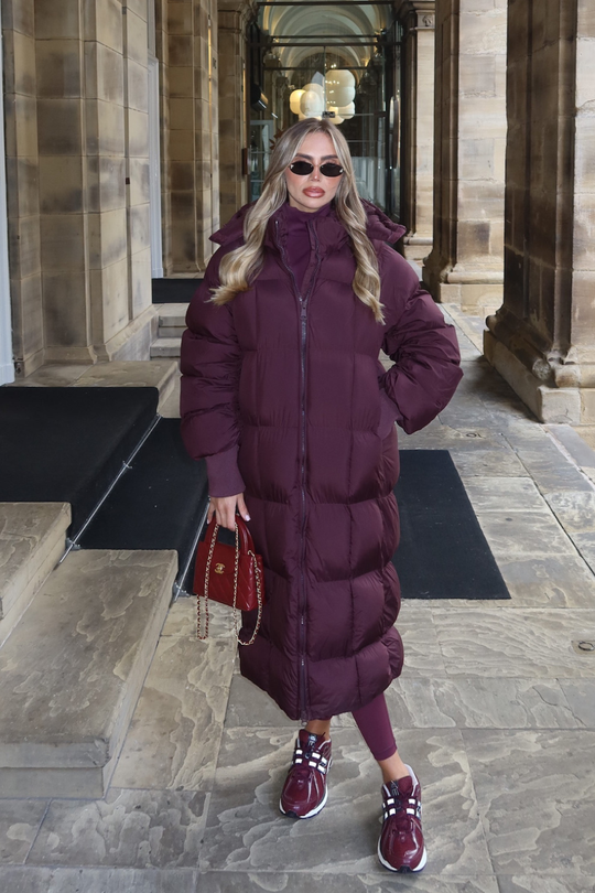 LYDIA BURGUNDY LONG PUFFER JACKET