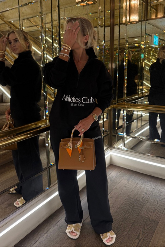 Athletics club black 3/4 zip sweater straight leg loungewear