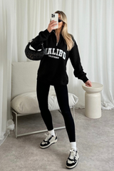 Malibu black printed 3/4 sweater and legging set