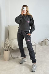 Out of office grey printed sweater joggers premium loungewear