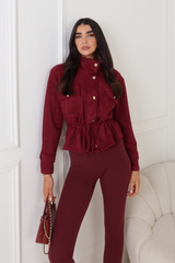 BETHANIE CHERRY RED DRAWSTRING FAUX SUEDE JACKET