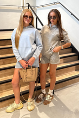 Mini palm baby blue printed hoodie & shorts - Resort Collective