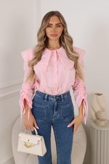 LEAH BABY PINK OVERSIZED FRILLED COLLARED SHIRT
