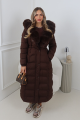 DELPHINE CHOCOLATE LONG FUR COLLAR PUFFER JACKET