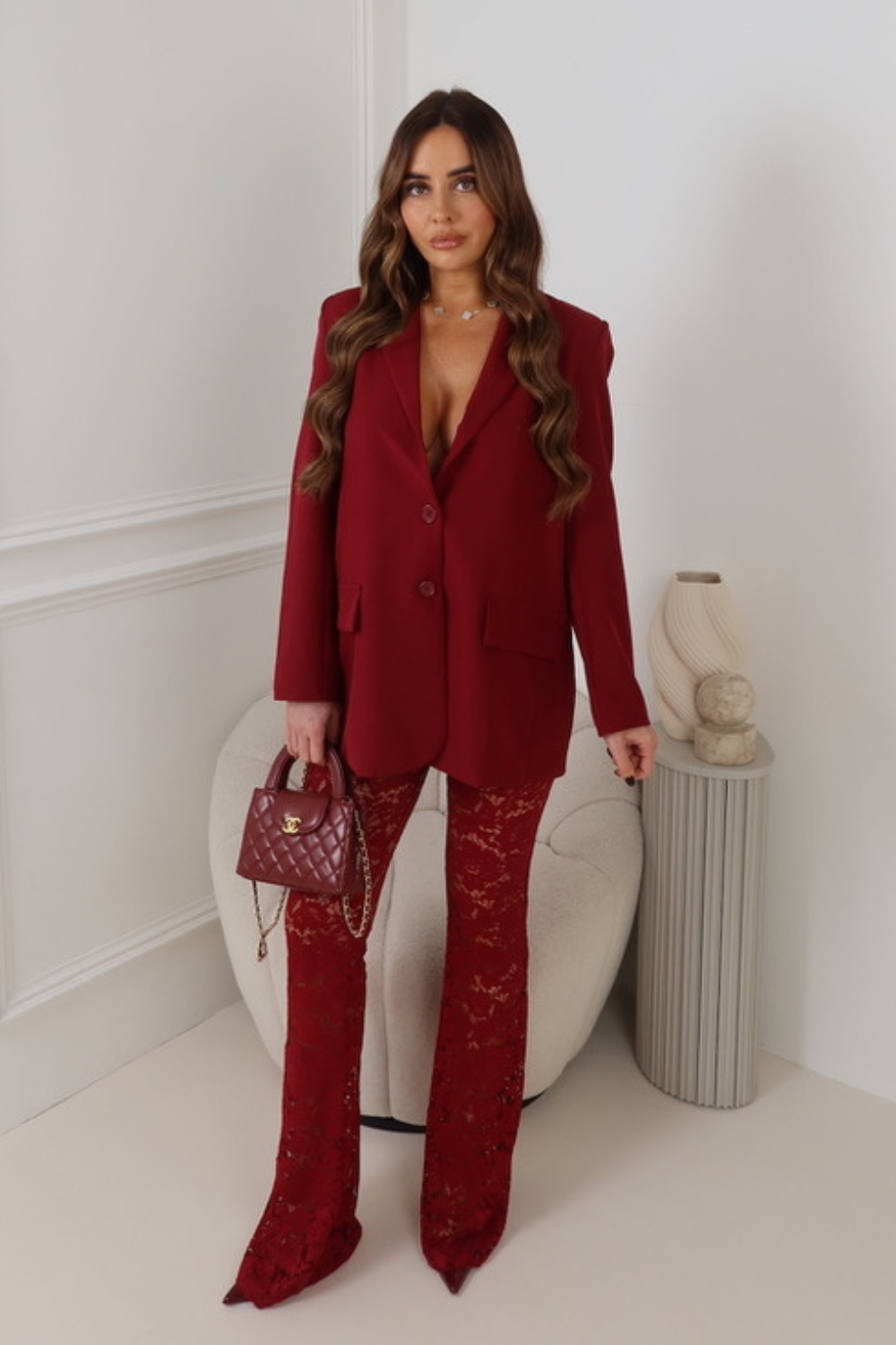 BRIA BURGUNDY LACE FLARED TROUSERS Glamify Famous For Loungewear BRIA BURGUNDY LACE FLARED TROUSERS Glamify Famous For Loungewear