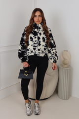 MOXIE BLACK COW PRINT FULL ZIP FLEECE