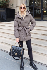 Naomi grey belted puffer coat
