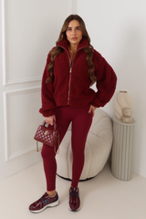 GENEVIEVE BURGUNDY GOLD ZIP WOOLY FLEECE