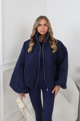 RENNEE NAVY BALLOON SLEEVE PUFFER JACKET