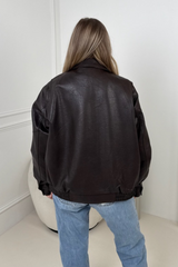 Orla chocolate faux leather bomber jacket