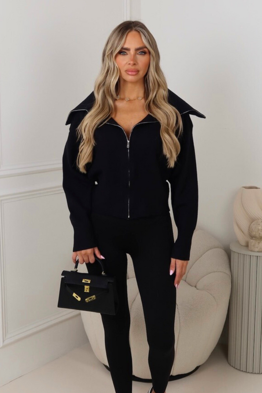 Kendall black knit zip up cardigan