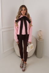 FREYA PINK KNITTED NECK TIE HOODIE
