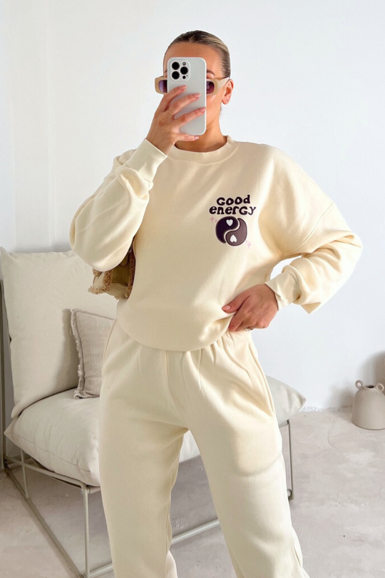 Good energy ecru sweater joggers premium loungewear