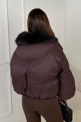 MONETTA CHOCOLATE FAUX FUR FULL SLEEVE JACKET