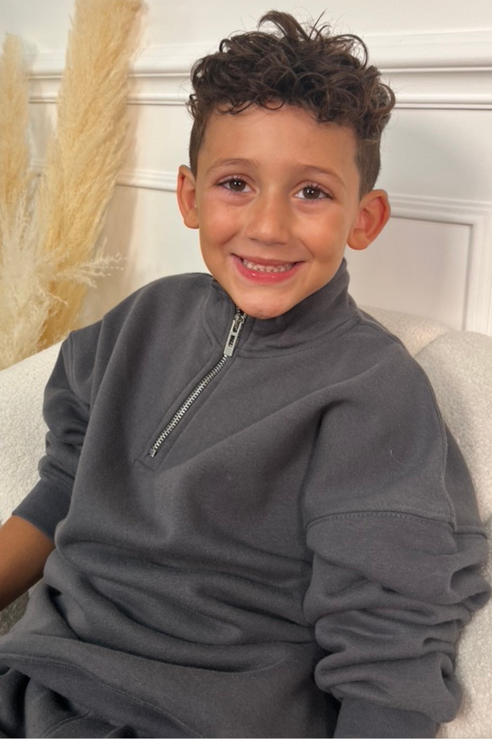 Mini steel grey premium essential 3/4 zip sweater