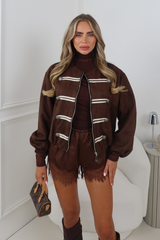ADA CHOCOLATE MILITARY BUTTON DETAILING HIGH NECK JACKET