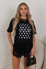 Saint Tropez black polka dot heavyweight embroidered t-shirt