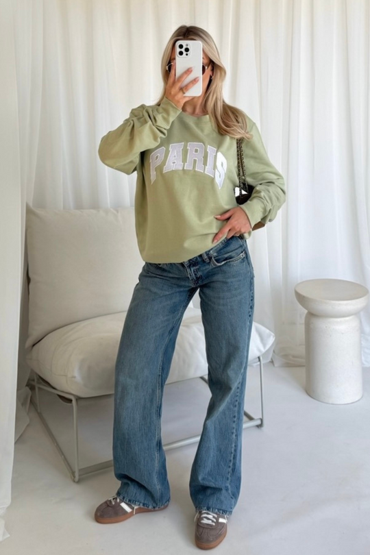 Paris sage embroidered sweater