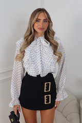 RUTHIE WHITE POLKA DOT RUFFLED BUTTON UP TOP