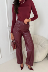 Larnie burgundy faux leather straight leg trousers
