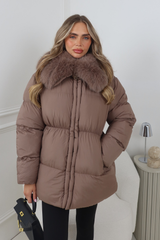 LILITH TAUPE FUR TRIM PUFFER JACKET
