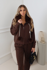 ALAI CHOCOLATE DIAMANTE KNITTED FAUX FUR HOODED ZIP JACKET