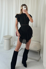 Carla black frill mini dress