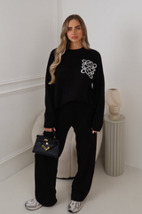 ANAYA BLACK KNITTED SWEATER AND STRAIGHT LEG PANTS LOUNGE SET