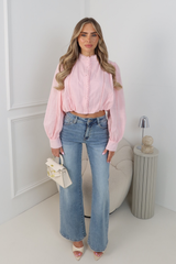 MAY PINK LACE TRIMMED BUTTON UP TOP