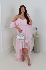 CORAL PINK RUFFLED MAXI DRESS