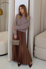 Stacie camel pleated long sweater dress