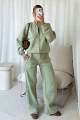 Rosie pistachio bomber jacket and straight leg jogger loungewear