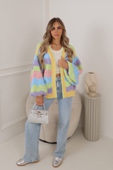 ABI PASTEL RAINBOW STRIPED KNITTED CARDIGAN