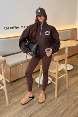 STUDIO LEISURE CHOCOLATE PRINTED 3/4 ZIP